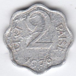 RID009C ~ 2 PAISE ~ 1976 ~ ALUMINIUM ~ DEFINITIVE COIN ~ MUMBAI MINT
