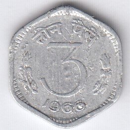 RID010 ~ 3 PAISE ~ 1966 ~ ALUMINIUM ~ DEFINITIVE COIN ~ KOLKATA MINT