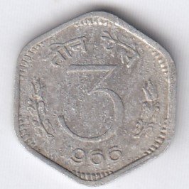 RID010 ~ 3 PAISE ~ 1966 ~ ALUMINIUM ~ DEFINITIVE COIN ~ KOLKATA MINT
