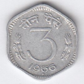RID010 ~ 3 PAISE ~ 1966 ~ ALUMINIUM ~ DEFINITIVE COIN ~ HYDERABAD MINT