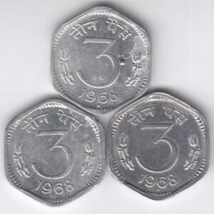 RID010 ~ 3 PAISE ~ 1968 ~ ALUMINIUM ~ DEFINITIVE COIN ~ ALL MINT SET