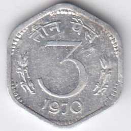 RID010 ~ 3 PAISE ~ 1970 ~ ALUMINIUM ~ DEFINITIVE COIN ~ KOLKATA MINT
