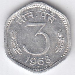 RID010 ~ 3 PAISE ~ 1968 ~ ALUMINIUM ~ DEFINITIVE COIN ~ MUMBAI MINT