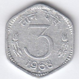 RID010 ~ 3 PAISE ~ 1968 ~ ALUMINIUM ~ DEFINITIVE COIN ~ HYDERABAD MINT