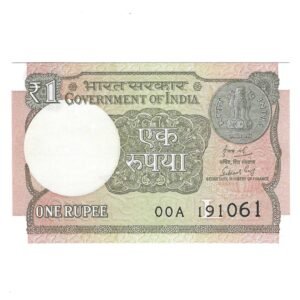 A-63 ~ 1 RUPEE NOTE ~ SUBHASH GARG ~ 2018 ~ INSET "L" ~ PREFIX "00A" ~ DATE 19th OCTOBER 61