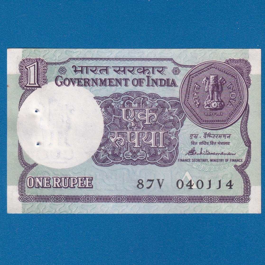 A-52 ~ 1 RUPEE NOTE ~ S VENKITARAMNAN ~ SMALL COIN ~ 1989 ~ INSET "A" ~ PREFIX "V" ~ DATE : 4th JANUARY 14