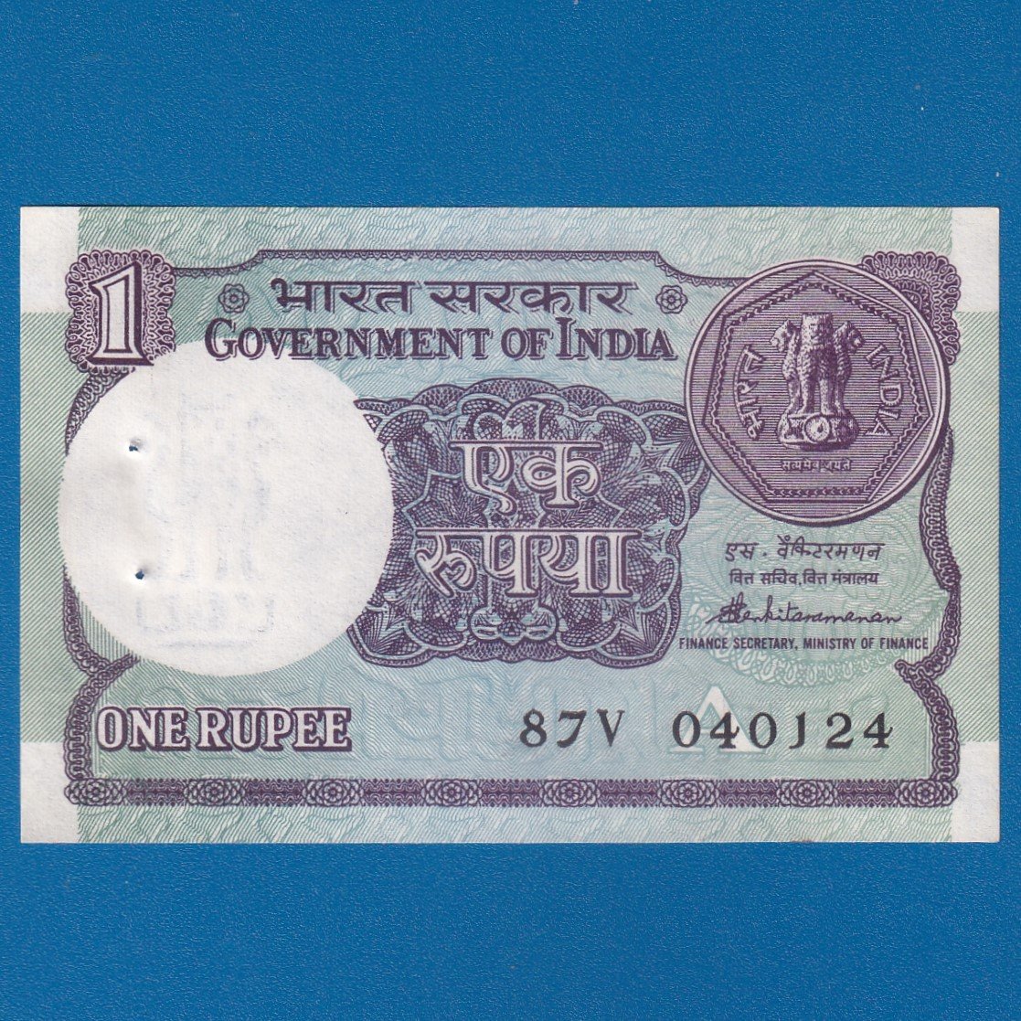 A-52 ~ 1 RUPEE NOTE ~ S VENKITARAMNAN ~ SMALL COIN ~ 1989 ~ INSET "A" ~ PREFIX "V" ~ DATE : 4th JANUARY 24