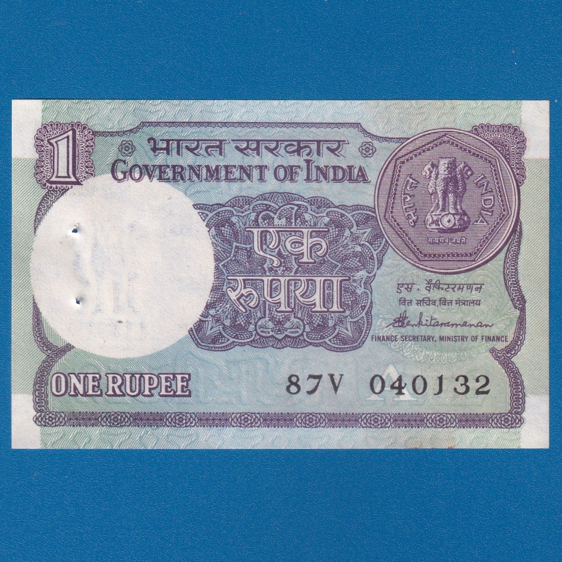A-52 ~ 1 RUPEE NOTE ~ S VENKITARAMNAN ~ SMALL COIN ~ 1989 ~ INSET "A" ~ PREFIX "V" ~ DATE : 4th JANUARY 32