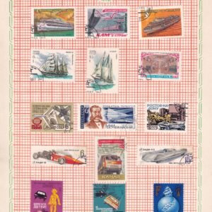 POSTAGE STAMP SET ~ U S S R ~ RARE VINTAGE ALBUM PAGE ~ TRANSPORT AND COMMUNICATION ~ YEAR 1974 TO 1983