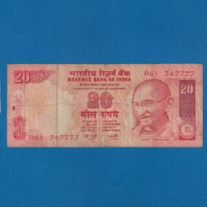 E-018 ~ 20 RUPEES NOTE ~ Y V REDDY ~ GANDHI SERIES ~ 2003 ~ INSET "PLAIN" ~ PREFIX "V"