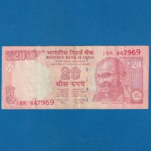 E-064 ~ 20 RUPEES NOTE ~ URJIT R PATEL ~ GANDHI SERIES ~ 2017 ~ INSET "L" ~ PREFIX "K"
